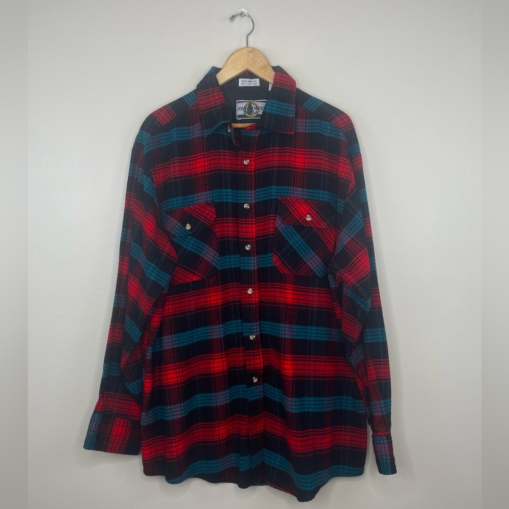 Northwest Territory Teal and Red Plaid Long-Sleeve Button-Down Shirt